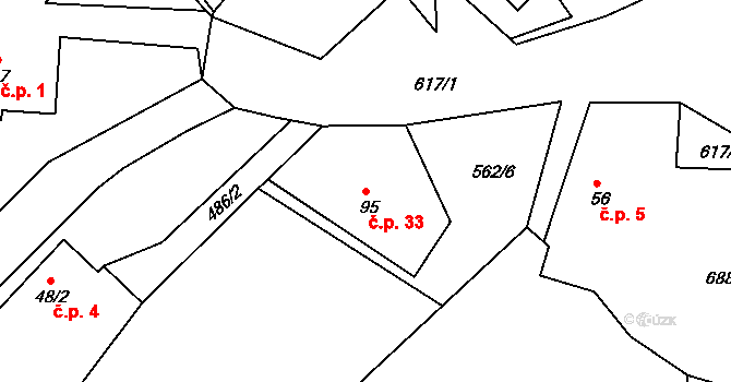 Smrkový Týnec 33, Rabštejnská Lhota na parcele st. 95 v KÚ Smrkový Týnec, Katastrální mapa