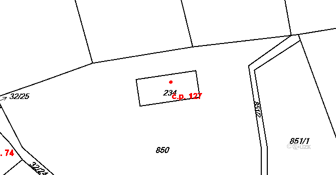 Oselce 127 na parcele st. 234 v KÚ Oselce, Katastrální mapa