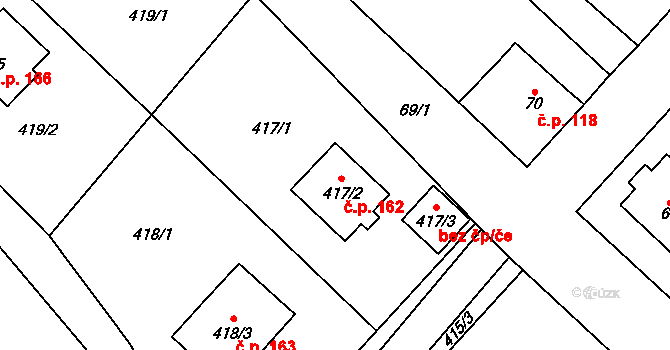 Čučice 162 na parcele st. 417/2 v KÚ Čučice, Katastrální mapa
