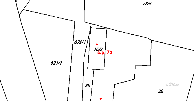 Karlov 72 na parcele st. 15/2 v KÚ Karlov, Katastrální mapa