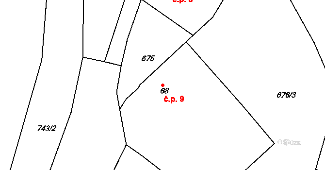 Lhota u Chroustovic 9, Chroustovice na parcele st. 68 v KÚ Lhota u Chroustovic, Katastrální mapa