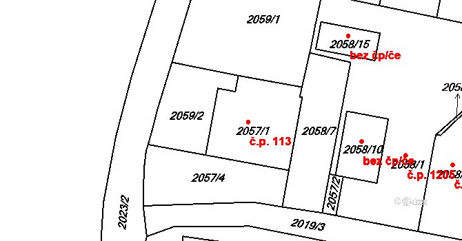 Nýřany 113 na parcele st. 2057/1 v KÚ Nýřany, Katastrální mapa