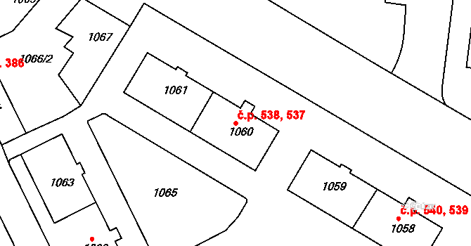 Litomyšlské Předměstí 537,538, Vysoké Mýto na parcele st. 1060 v KÚ Vysoké Mýto, Katastrální mapa