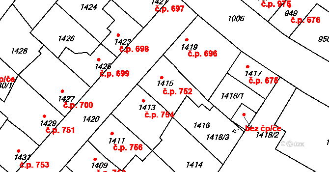 Třešť 752 na parcele st. 1415 v KÚ Třešť, Katastrální mapa