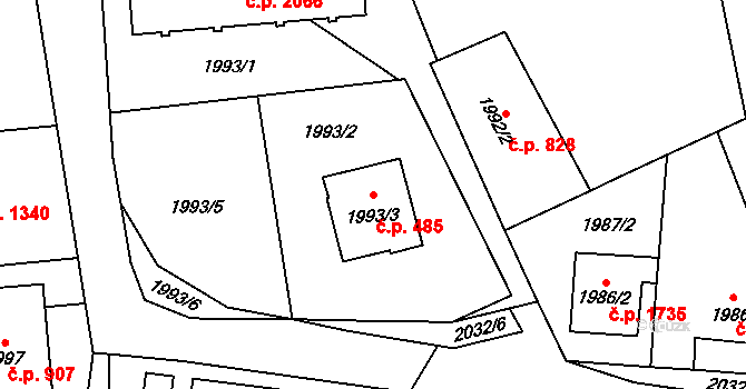 Český Těšín 485 na parcele st. 1993/3 v KÚ Český Těšín, Katastrální mapa