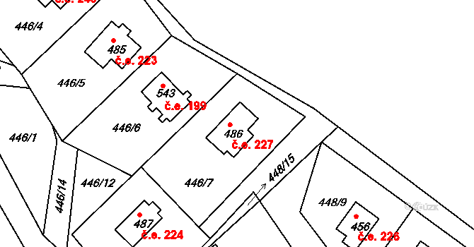 Malé Kyšice 227 na parcele st. 486 v KÚ Malé Kyšice, Katastrální mapa