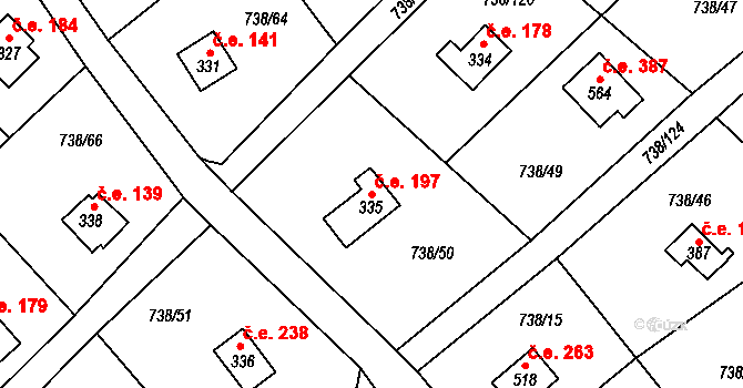 Vlkančice 197 na parcele st. 335 v KÚ Vlkančice, Katastrální mapa