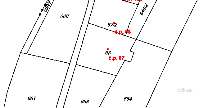 Kokořínský Důl 57, Kokořín na parcele st. 98 v KÚ Kokořín, Katastrální mapa