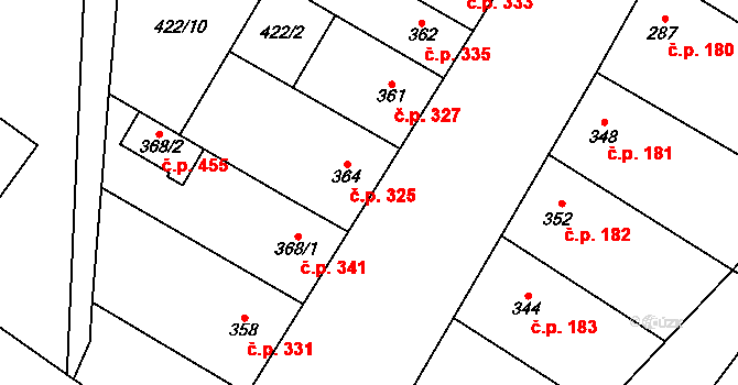 Kostelec nad Labem 325 na parcele st. 364 v KÚ Kostelec nad Labem, Katastrální mapa