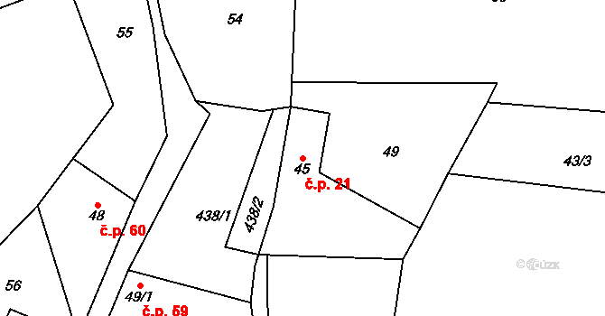 Lobeč 21 na parcele st. 45 v KÚ Lobeč u Mšena, Katastrální mapa