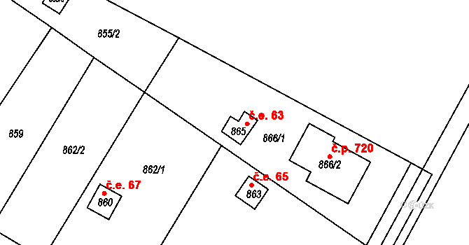 Chrást 63 na parcele st. 865 v KÚ Chrást u Plzně, Katastrální mapa