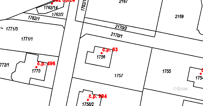 Řevnice 63 na parcele st. 1756 v KÚ Řevnice, Katastrální mapa