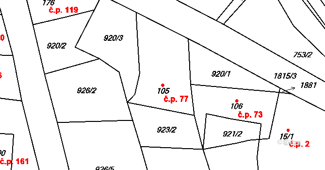 Žinkovy 77 na parcele st. 105 v KÚ Žinkovy, Katastrální mapa