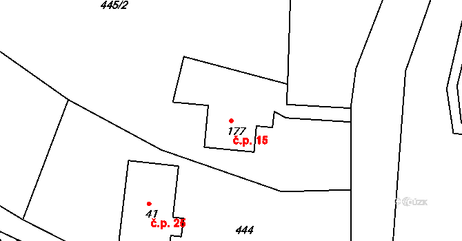 Rožmitál 15, Broumov na parcele st. 177 v KÚ Rožmitál, Katastrální mapa