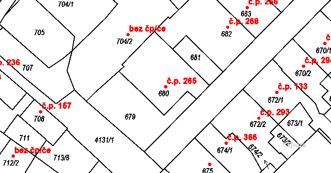 Jakubské Předměstí 265, Jaroměř na parcele st. 680 v KÚ Jaroměř, Katastrální mapa