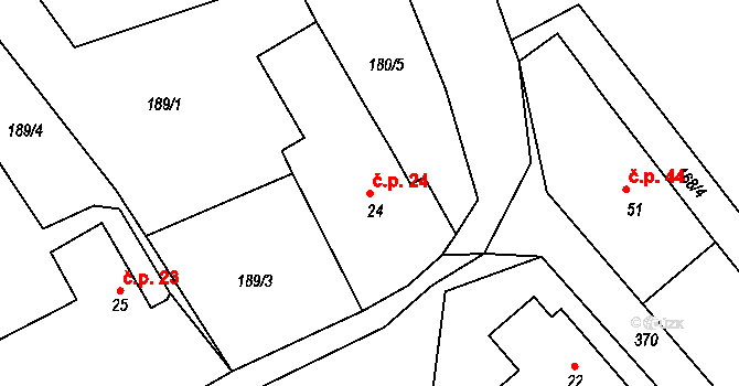 Jestřebí 24 na parcele st. 24 v KÚ Jestřebí nad Metují, Katastrální mapa