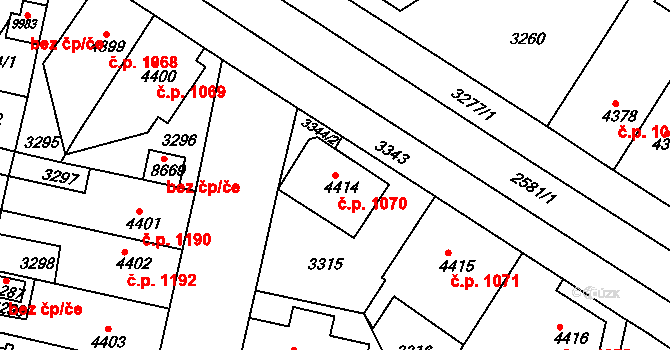 Zelené Předměstí 1070, Pardubice na parcele st. 4414 v KÚ Pardubice, Katastrální mapa