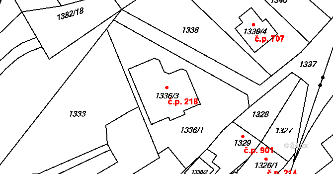 Fryštát 218, Karviná na parcele st. 1336/3 v KÚ Karviná-město, Katastrální mapa