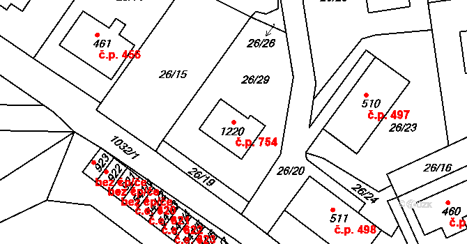 Bohosudov 754, Krupka na parcele st. 1220 v KÚ Bohosudov, Katastrální mapa