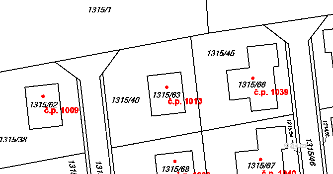 Hrabová 1013, Ostrava na parcele st. 1315/63 v KÚ Hrabová, Katastrální mapa