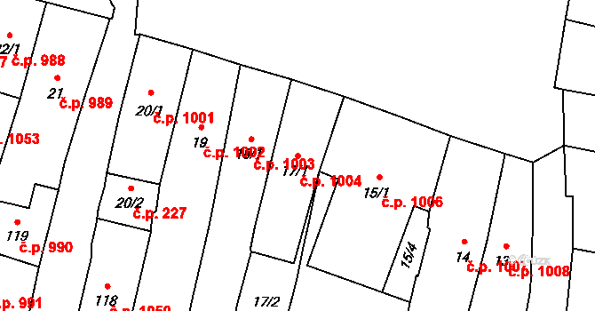 Mohelnice 1004 na parcele st. 17/1 v KÚ Mohelnice, Katastrální mapa