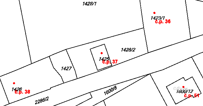Chmelná 37, Křemže na parcele st. 1425 v KÚ Křemže, Katastrální mapa