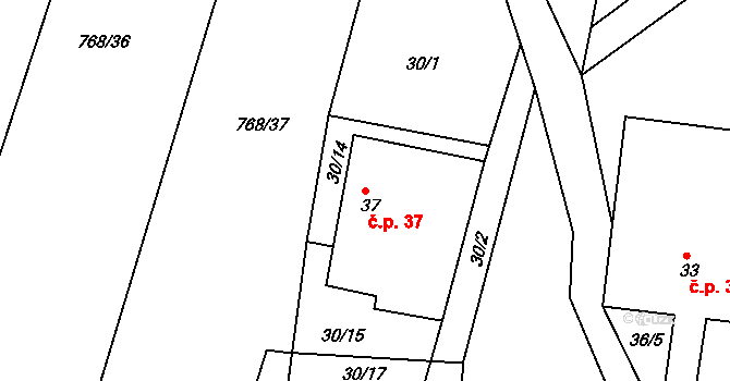 Pelec 37, Častrov na parcele st. 37 v KÚ Pelec, Katastrální mapa