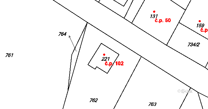 Vilémov 102, Humpolec na parcele st. 221 v KÚ Vilémov u Humpolce, Katastrální mapa