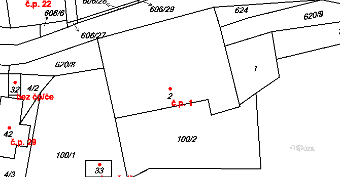 Léskovec 1, Počátky na parcele st. 2 v KÚ Léskovec, Katastrální mapa