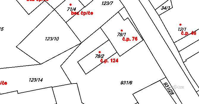 Křižovatka 124 na parcele st. 78/2 v KÚ Křižovatka, Katastrální mapa