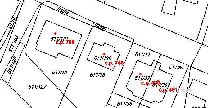 Horní Měcholupy 748, Praha na parcele st. 511/130 v KÚ Horní Měcholupy, Katastrální mapa