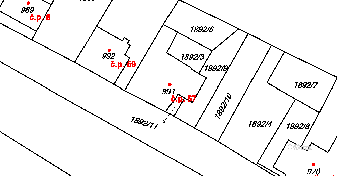 České Hamry 57, Vejprty na parcele st. 991 v KÚ České Hamry u Vejprt, Katastrální mapa