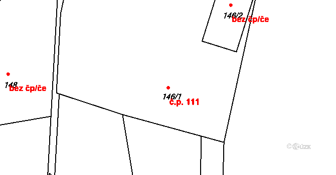Deštnice 111 na parcele st. 146/1 v KÚ Deštnice, Katastrální mapa