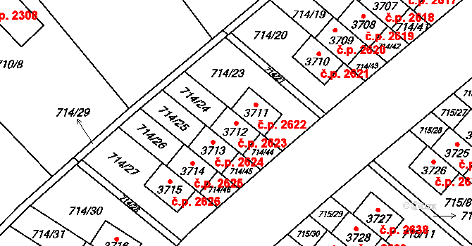 Brandýs nad Labem 2623, Brandýs nad Labem-Stará Boleslav na parcele st. 3712 v KÚ Brandýs nad Labem, Katastrální mapa