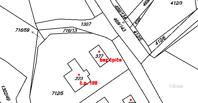 Hrádek 95310801 na parcele st. 377 v KÚ Hrádek u Sušice, Katastrální mapa