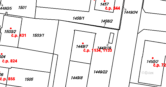 Chotěboř 1133,1134 na parcele st. 1449/7 v KÚ Chotěboř, Katastrální mapa