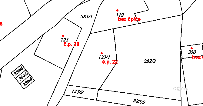 Lipovka 22, Rychnov nad Kněžnou na parcele st. 133/1 v KÚ Lipovka u Rychnova nad Kněžnou, Katastrální mapa