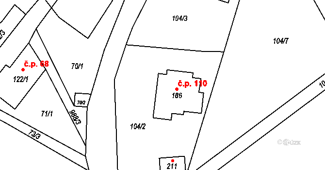 Oselce 110 na parcele st. 186 v KÚ Oselce, Katastrální mapa