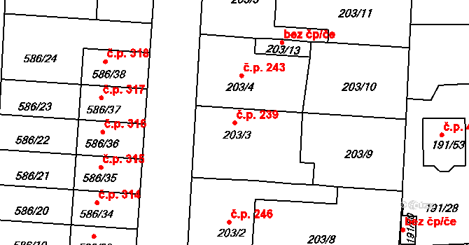 Všetuly 239, Holešov na parcele st. 203/3 v KÚ Všetuly, Katastrální mapa