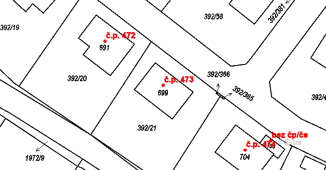 Všeruby 473 na parcele st. 699 v KÚ Všeruby u Plzně, Katastrální mapa