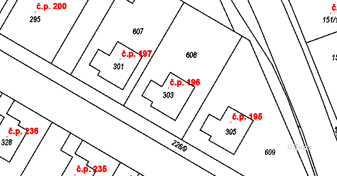 Výšovice 196 na parcele st. 303 v KÚ Výšovice, Katastrální mapa