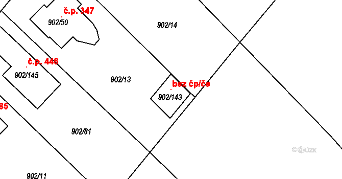 Fryšták 103697802 na parcele st. 902/143 v KÚ Horní Ves u Fryštáku, Katastrální mapa