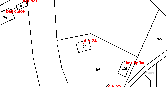 Rudoltice 24, Sobotín na parcele st. 197 v KÚ Rudoltice u Sobotína, Katastrální mapa