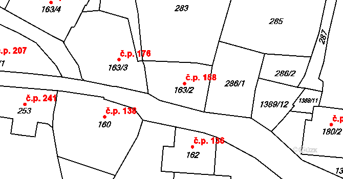 Vranov nad Dyjí 158 na parcele st. 163/2 v KÚ Vranov nad Dyjí, Katastrální mapa