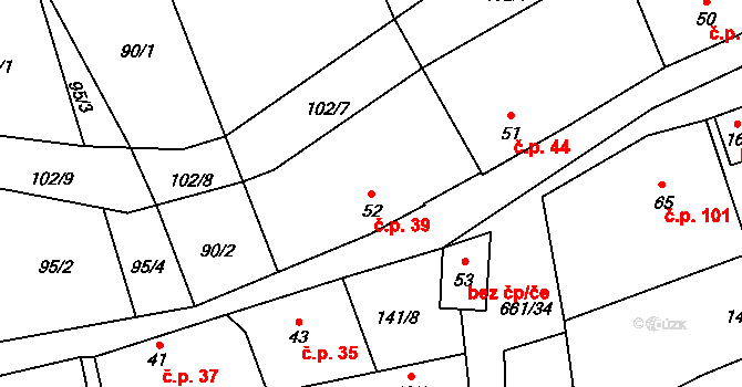 Žerůtky 39 na parcele st. 52 v KÚ Žerůtky u Znojma, Katastrální mapa