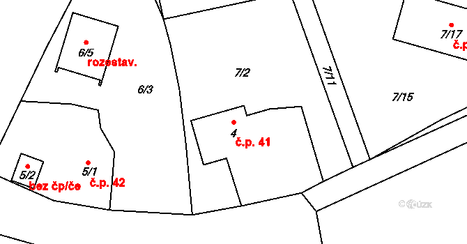 Hory 41 na parcele st. 4 v KÚ Hory u Jenišova, Katastrální mapa