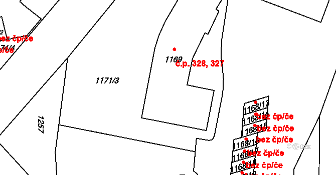 Mšeno nad Nisou 327,328, Jablonec nad Nisou na parcele st. 1169 v KÚ Mšeno nad Nisou, Katastrální mapa