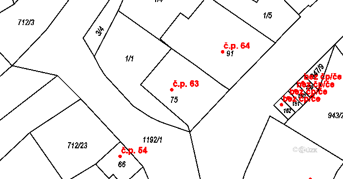 Růžená 63 na parcele st. 75 v KÚ Růžená, Katastrální mapa
