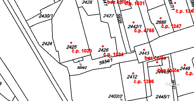 Jihlava 1024 na parcele st. 2426 v KÚ Jihlava, Katastrální mapa