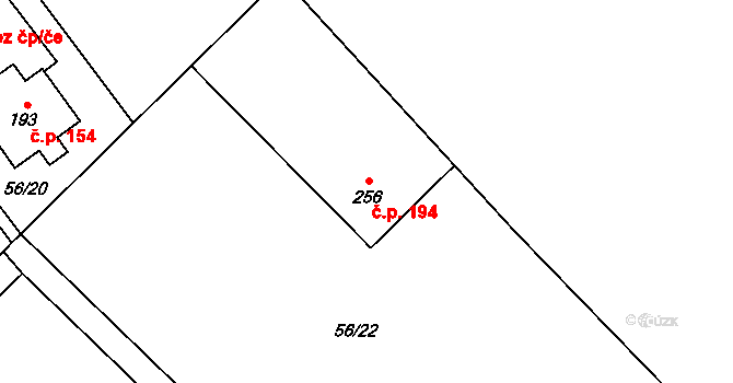 Horní Datyně 194, Vratimov na parcele st. 256 v KÚ Horní Datyně, Katastrální mapa